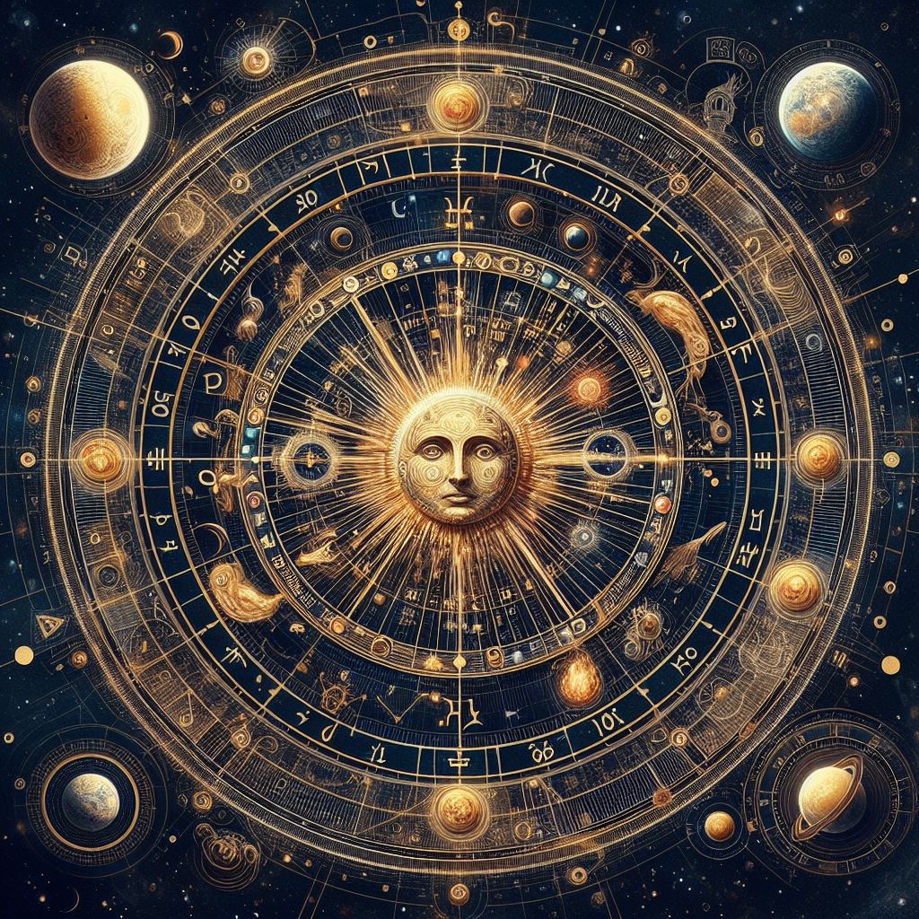imagen de un horóscopo, una representación gráfica de las posiciones de los planetas y los signos del zodiaco